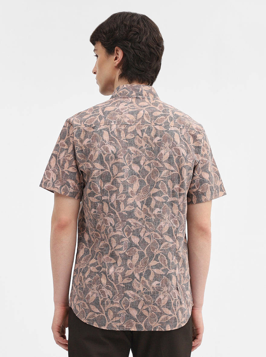 Grey Printed Slim Fit Casual Shirt | Greenfibre