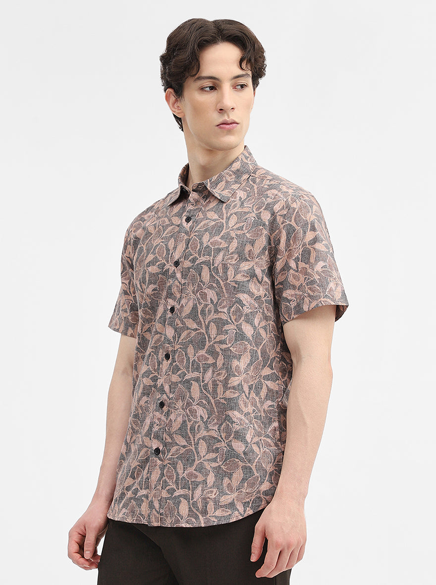 Grey Printed Slim Fit Casual Shirt | Greenfibre