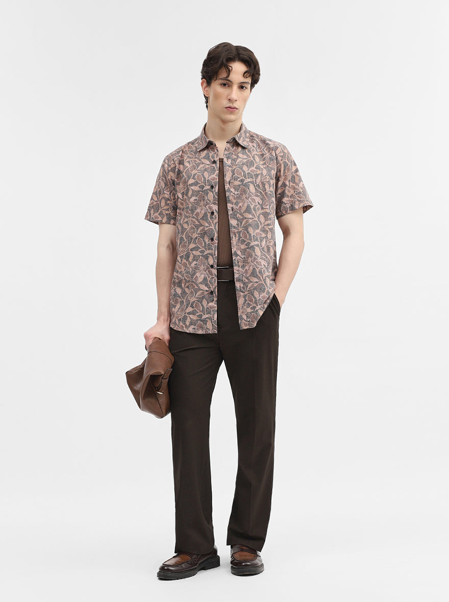 Grey Printed Slim Fit Casual Shirt | Greenfibre