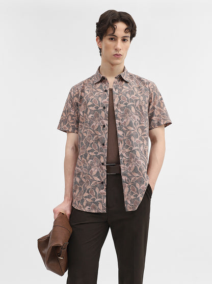 Grey Printed Slim Fit Casual Shirt | Greenfibre