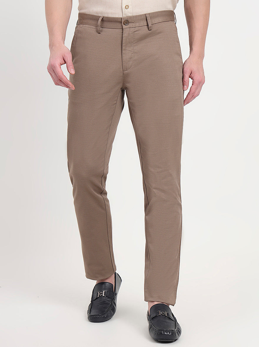 Light Brown Printed Uno Fit Casual Trouser | JadeBlue