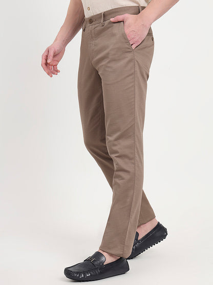 Light Brown Printed Uno Fit Casual Trouser | JadeBlue