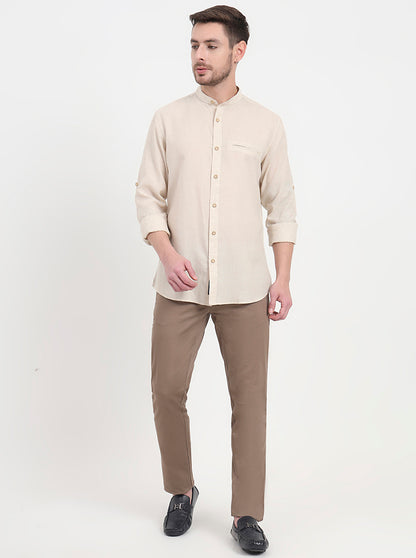 Light Brown Printed Uno Fit Casual Trouser | JadeBlue