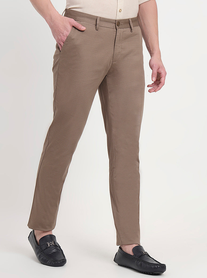 Light Brown Printed Uno Fit Casual Trouser | JadeBlue