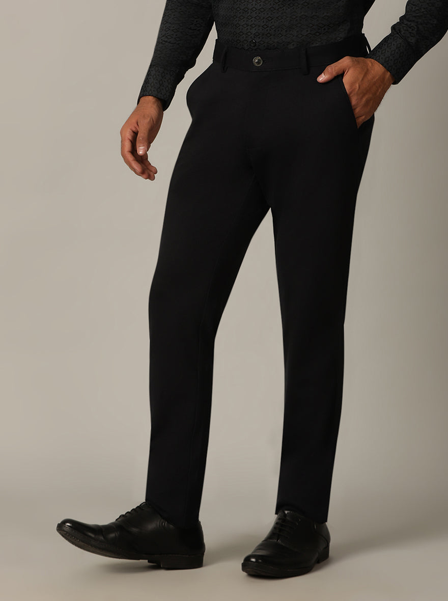Navy Blue Solid Venice Fit Casual Trouser | JadeBlue