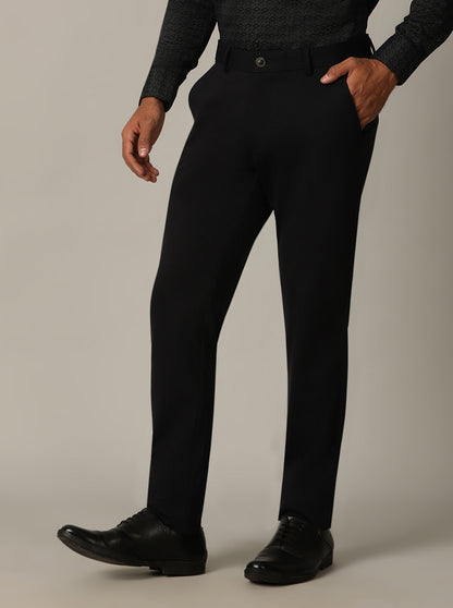 Navy Blue Solid Venice Fit Casual Trouser | JadeBlue