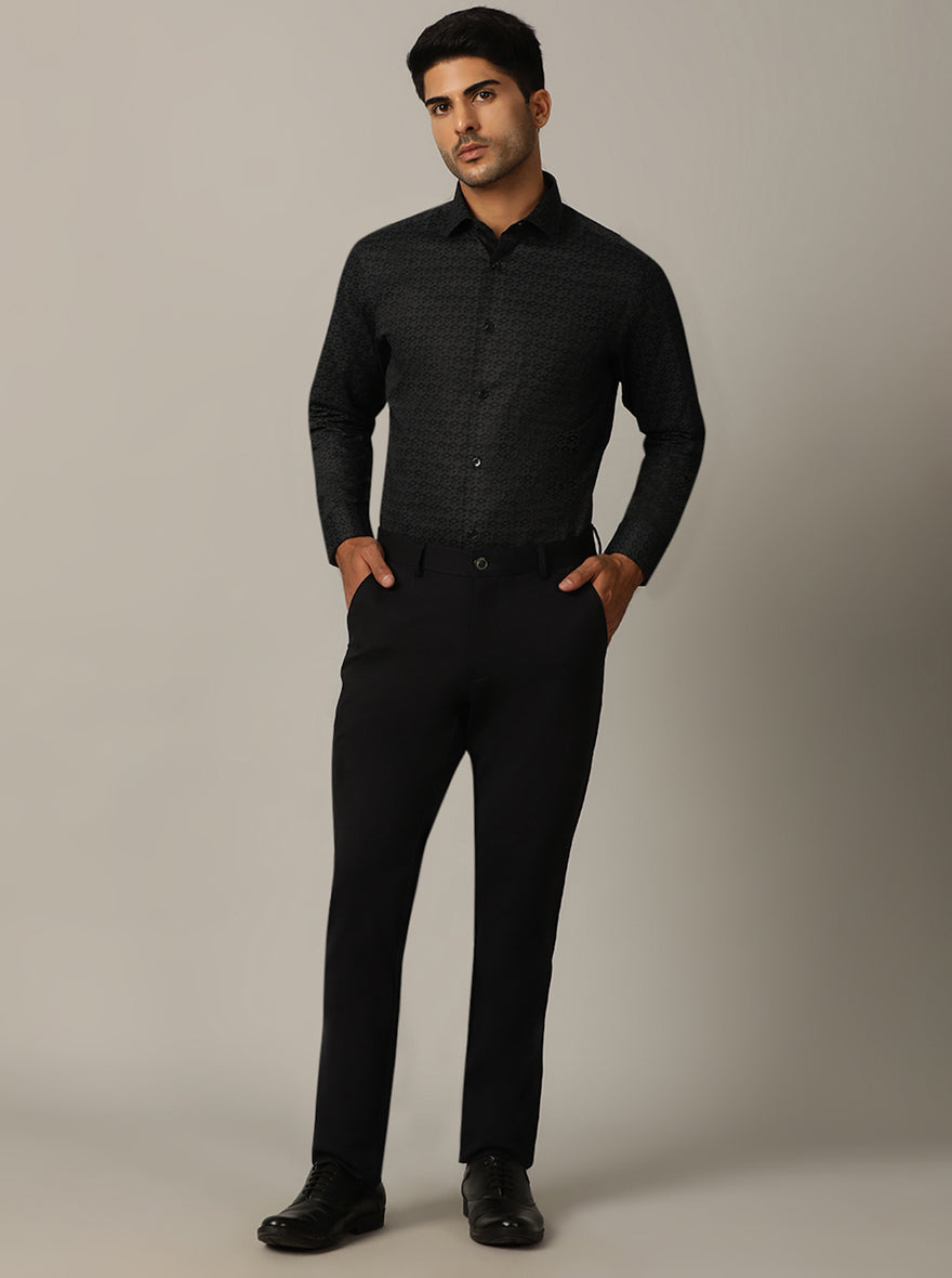 Navy Blue Solid Venice Fit Casual Trouser | JadeBlue