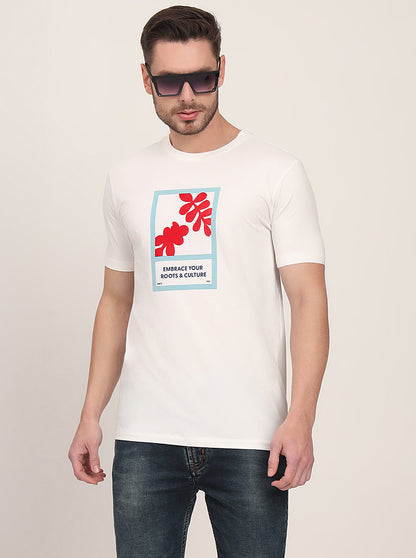 White Printed Slim Fit T-Shirt | JadeBlue