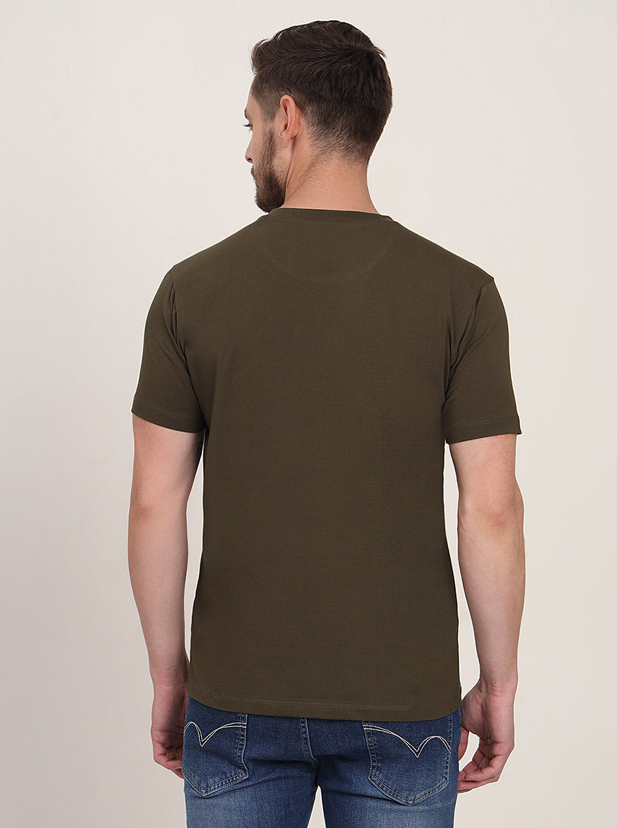 Olive Printed Slim Fit T-Shirt | JadeBlue