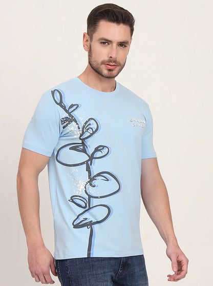 Light Blue Printed Slim Fit T-Shirt | JadeBlue