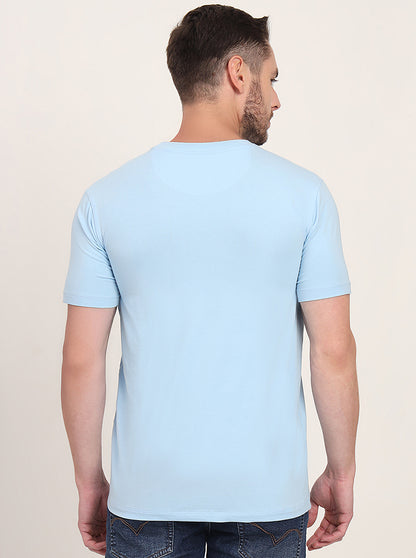 Light Blue Printed Slim Fit T-Shirt | JadeBlue