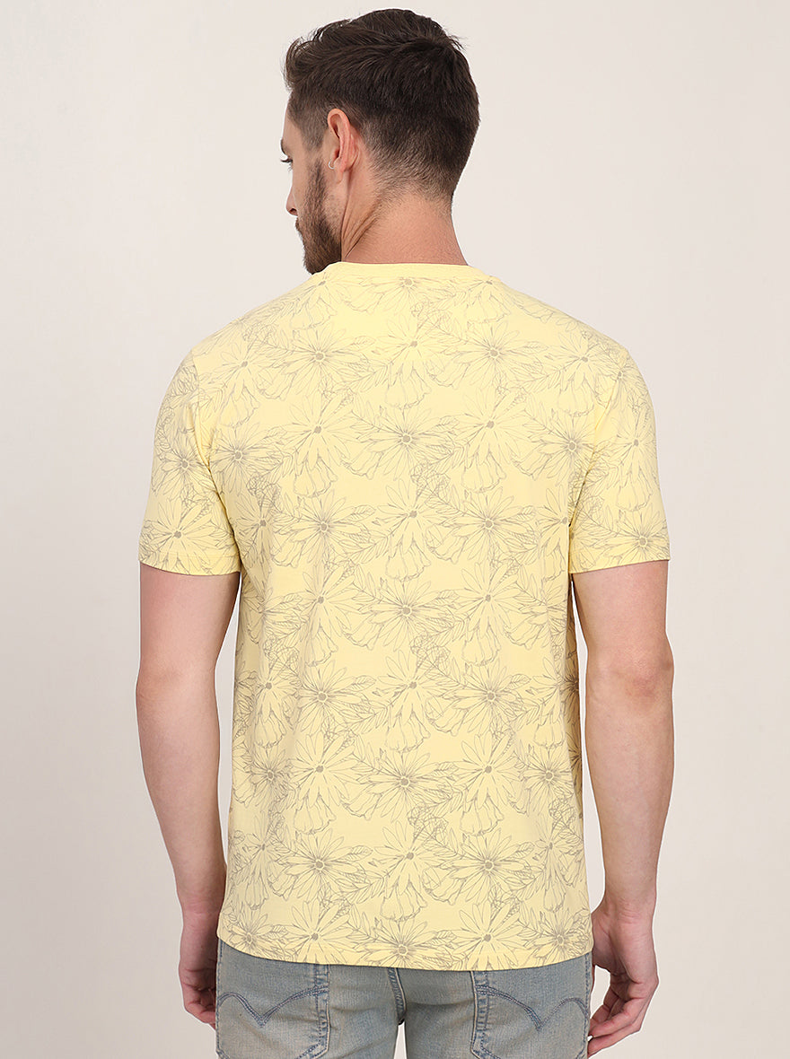 Light Yellow Printed Slim Fit T-Shirt | JadeBlue
