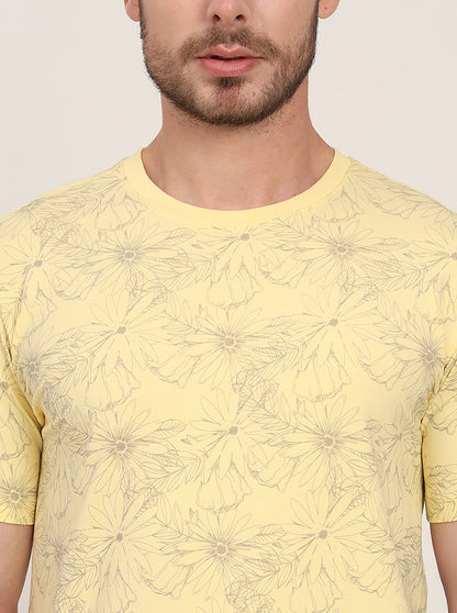 Light Yellow Printed Slim Fit T-Shirt | JadeBlue