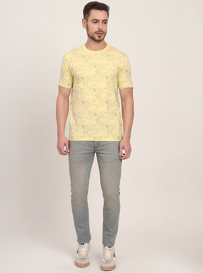 Light Yellow Printed Slim Fit T-Shirt | JadeBlue