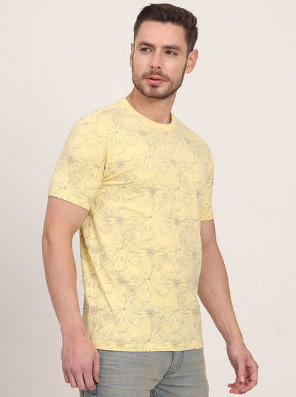 Light Yellow Printed Slim Fit T-Shirt | JadeBlue
