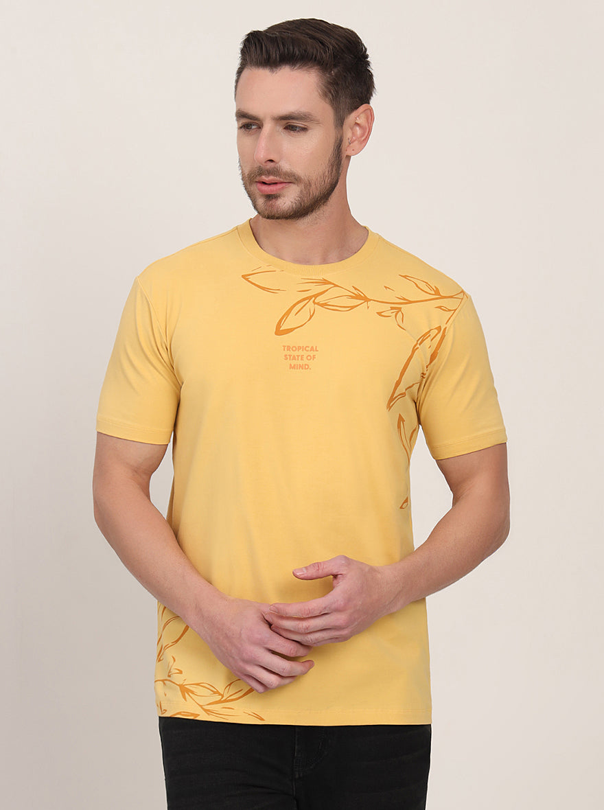 Yellow Printed Slim Fit T-Shirt | JadeBlue
