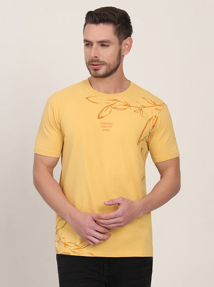 Yellow Printed Slim Fit T-Shirt | JadeBlue