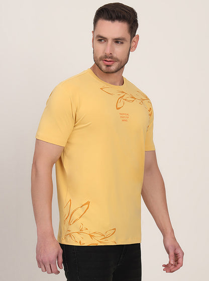 Yellow Printed Slim Fit T-Shirt | JadeBlue