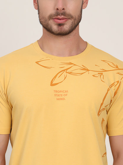 Yellow Printed Slim Fit T-Shirt | JadeBlue