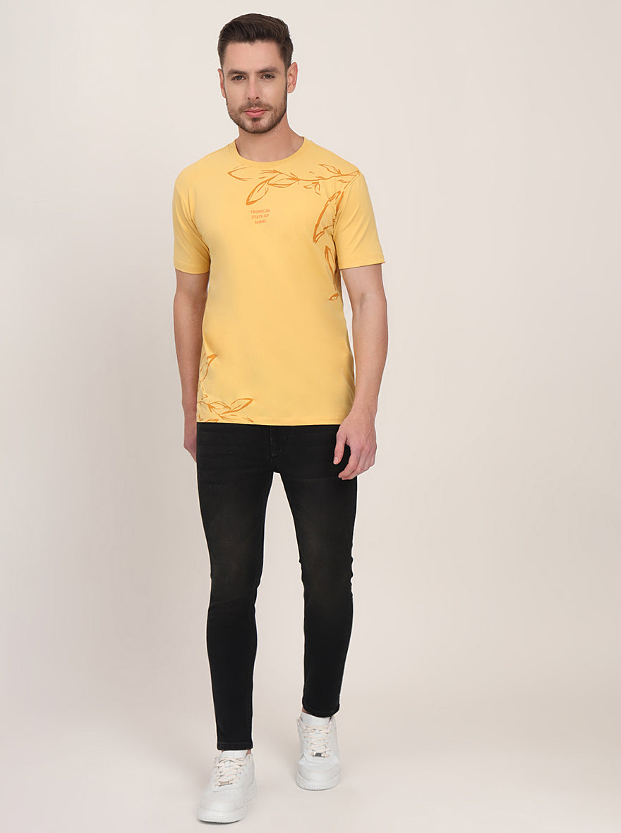 Yellow Printed Slim Fit T-Shirt | JadeBlue