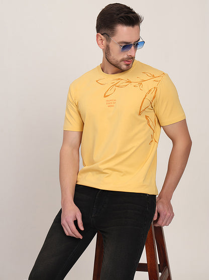 Yellow Printed Slim Fit T-Shirt | JadeBlue