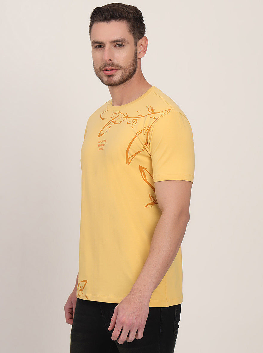 Yellow Printed Slim Fit T-Shirt | JadeBlue