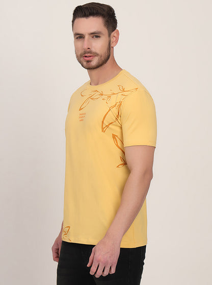 Yellow Printed Slim Fit T-Shirt | JadeBlue