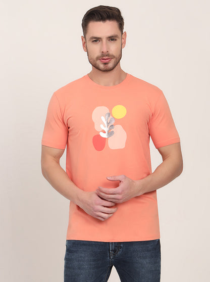 Peach Printed Slim Fit T-Shirt | JadeBlue