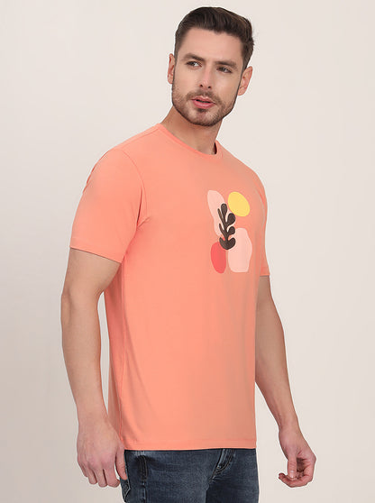 Peach Printed Slim Fit T-Shirt | JadeBlue