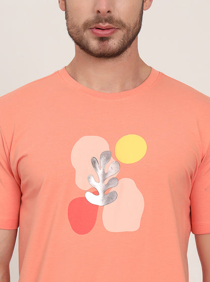Peach Printed Slim Fit T-Shirt | JadeBlue