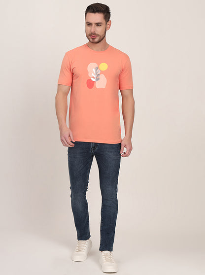 Peach Printed Slim Fit T-Shirt | JadeBlue