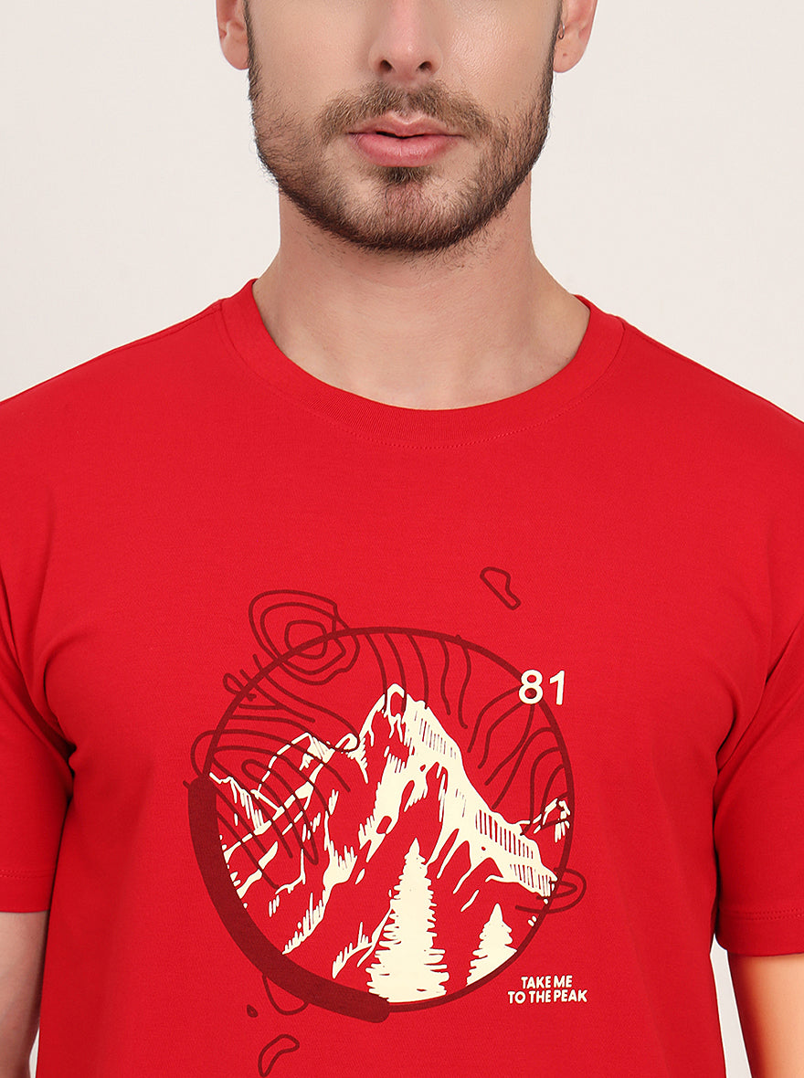 Red Printed Slim Fit T-Shirt | JadeBlue