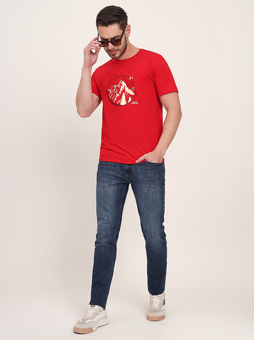 Red Printed Slim Fit T-Shirt | JadeBlue