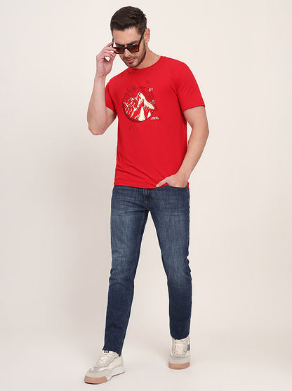 Red Printed Slim Fit T-Shirt | JadeBlue