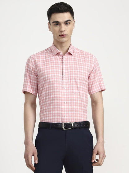 Pink & White Checked Regular Fit Formal Shirt | JadeBlue