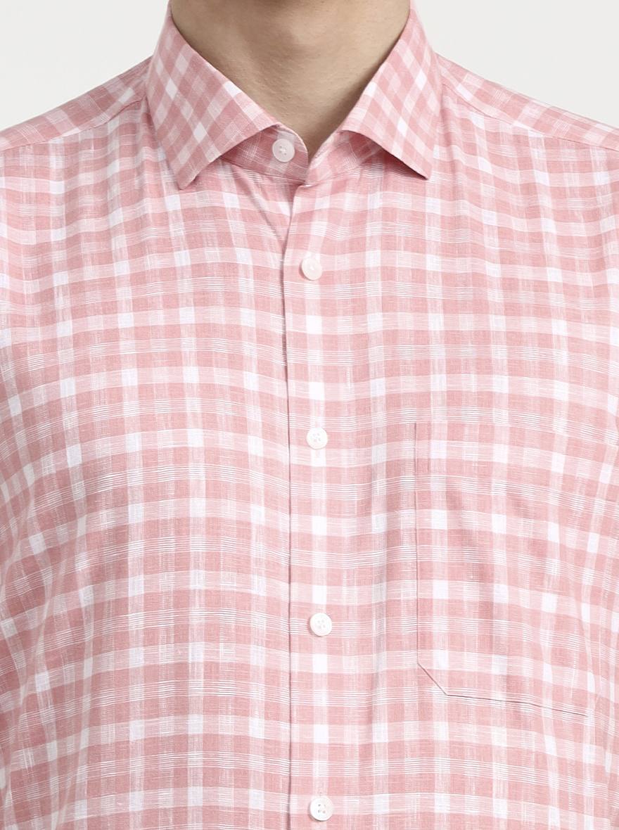 Pink & White Checked Regular Fit Formal Shirt | JadeBlue