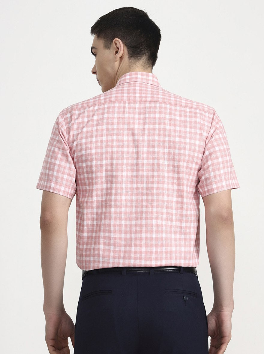 Pink & White Checked Regular Fit Formal Shirt | JadeBlue