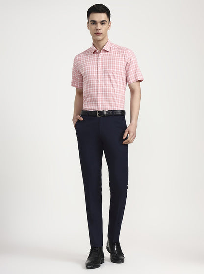 Pink & White Checked Regular Fit Formal Shirt | JadeBlue