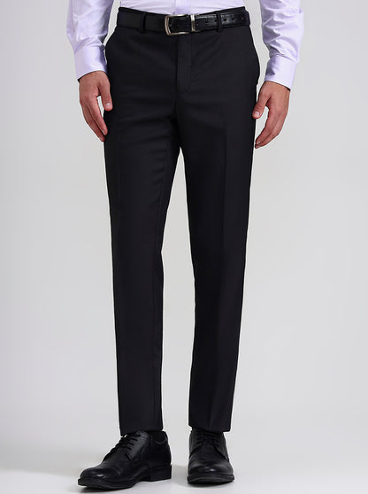 Black Printed Slim Fit Formal Trouser | Greenfibre