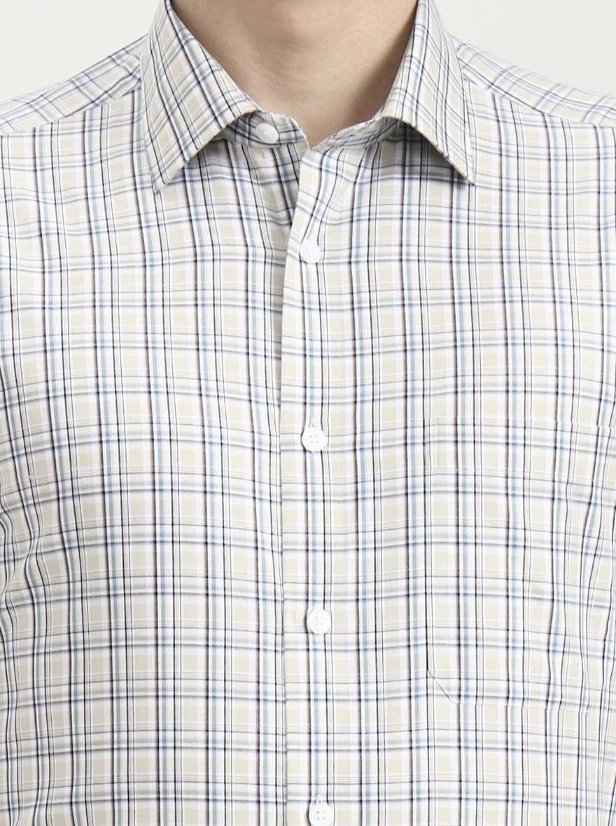 Beige & Blue Checked Regular Fit Formal Shirt | JadeBlue