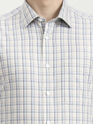 Beige & Blue Checked Regular Fit Formal Shirt | JadeBlue