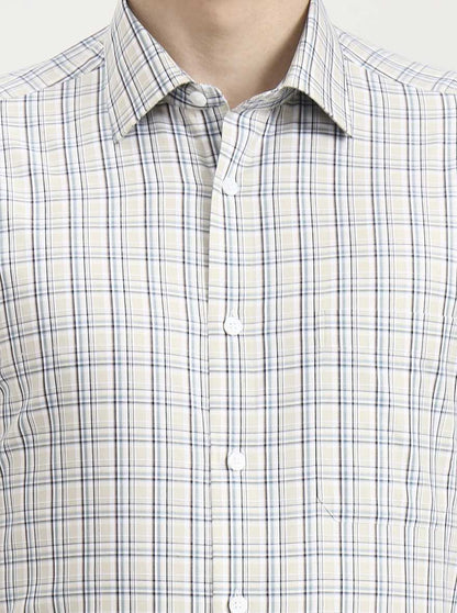 Beige & Blue Checked Regular Fit Formal Shirt | JadeBlue