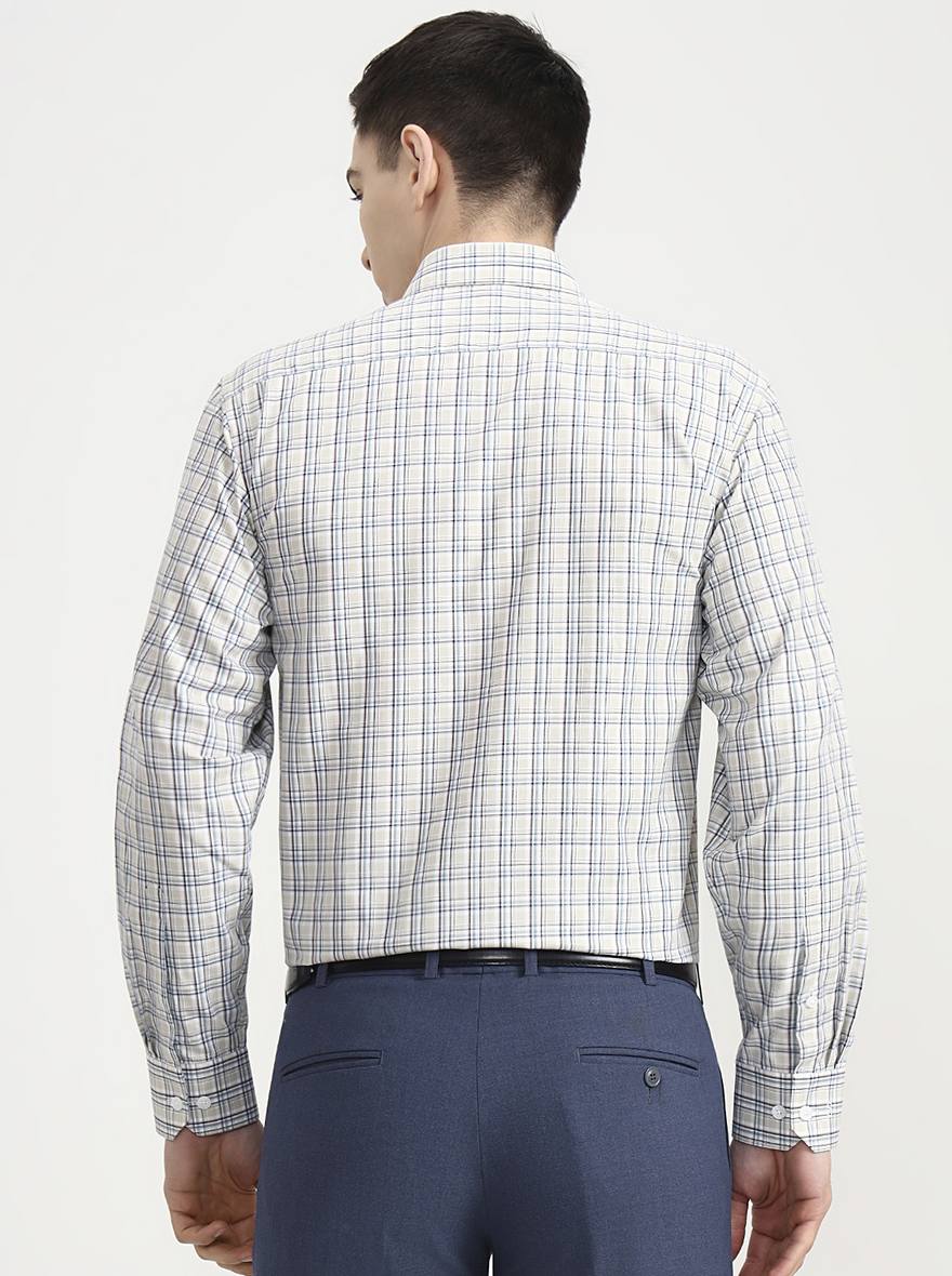 Beige & Blue Checked Regular Fit Formal Shirt | JadeBlue