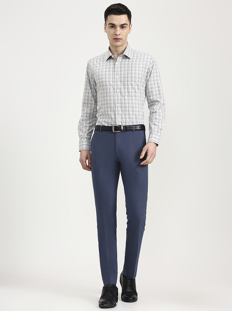 Beige & Blue Checked Regular Fit Formal Shirt | JadeBlue