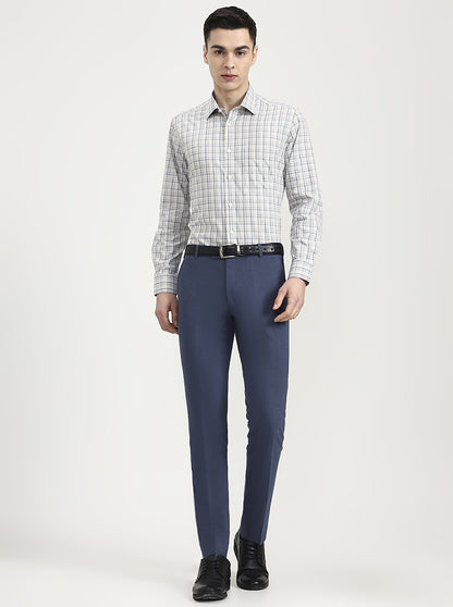 Beige & Blue Checked Regular Fit Formal Shirt | JadeBlue