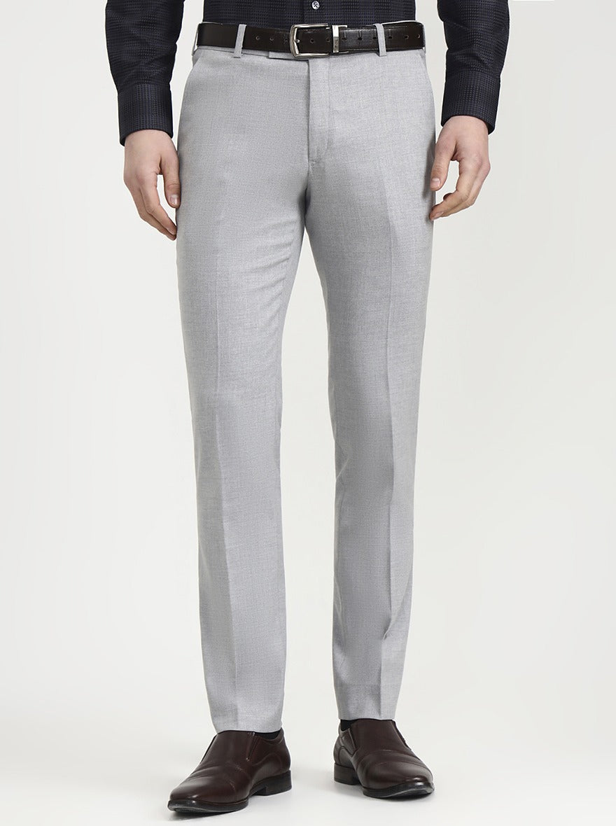 Light Grey Solid Super Slim Fit Formal Trouser | JadeBlue Youth