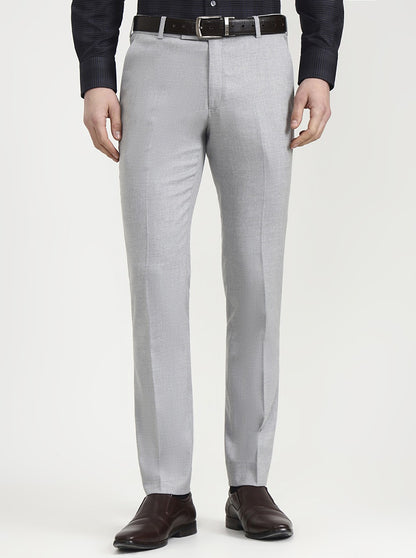 Light Grey Solid Super Slim Fit Formal Trouser | JadeBlue Youth