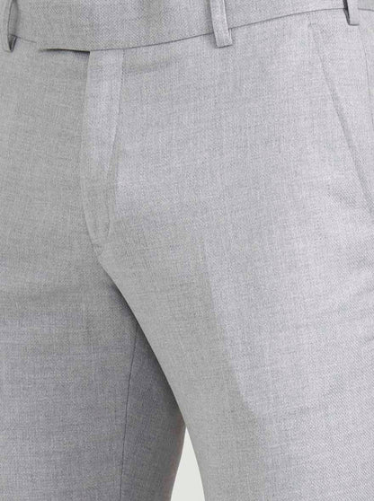 Light Grey Solid Super Slim Fit Formal Trouser | JadeBlue Youth