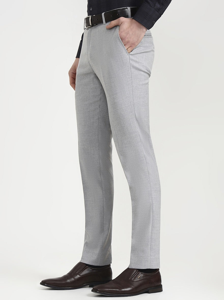 Light Grey Solid Super Slim Fit Formal Trouser | JadeBlue Youth
