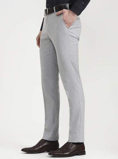 Light Grey Solid Super Slim Fit Formal Trouser | JadeBlue Youth